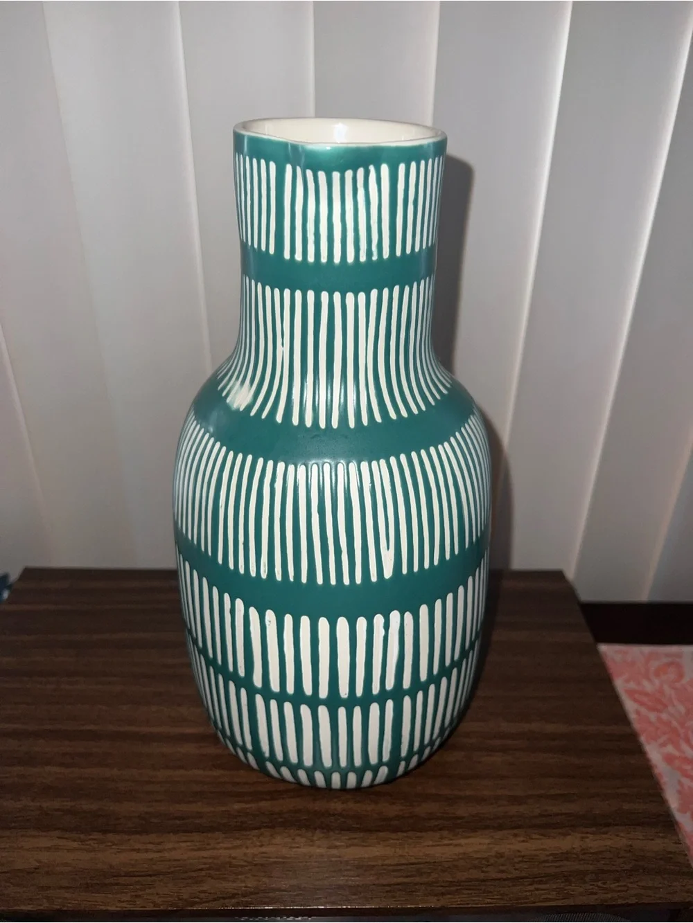 Urban Outfitters Teal Striped Ceramic Pitcher